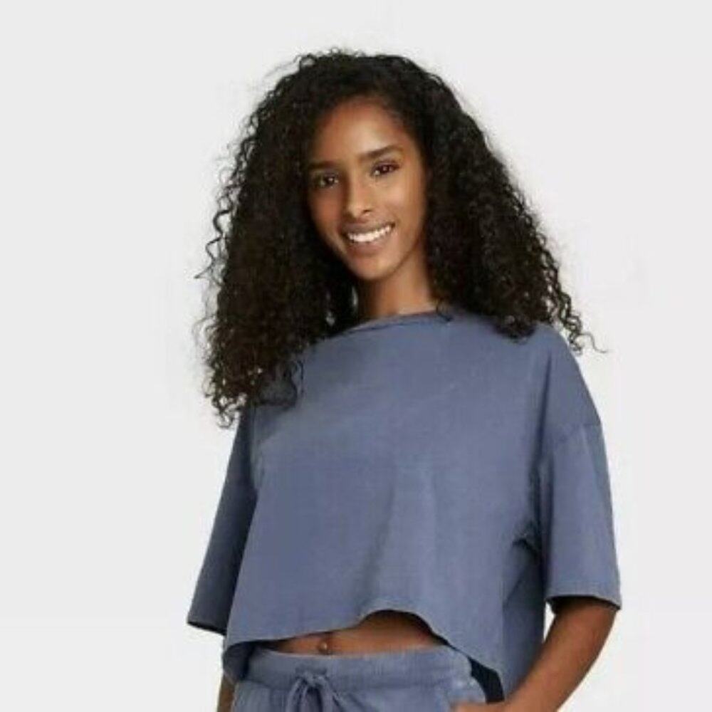 Colsie Medium Blue Acid Wash Crop Top 100% Cotton T-Shirt - Size S New With Tags